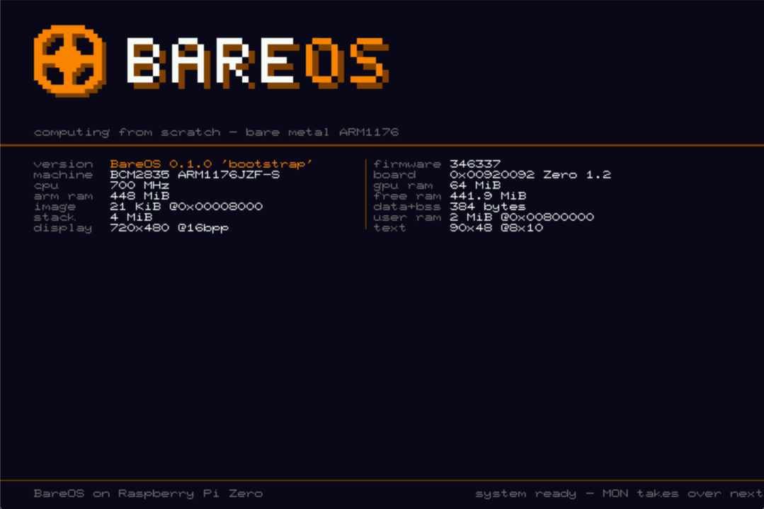 BareOS boot screen